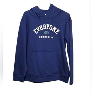 The Commons NEW Hooded "Everyone is Connected" Sweatshirt Sz L Navy Blue 19" PTP